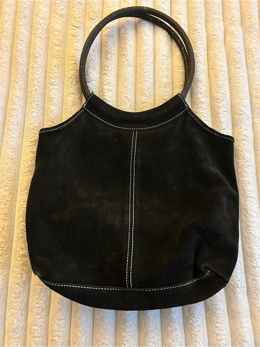 Dark brown Suede Round-Handle Tote Bag